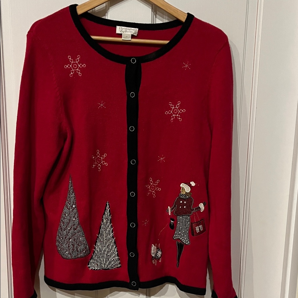 Christopher & Banks Christmas/Winter Cardigan with Black Trim
